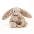 Jellycat Knuffel Bashful Bunny beige met houten ring (13cm)