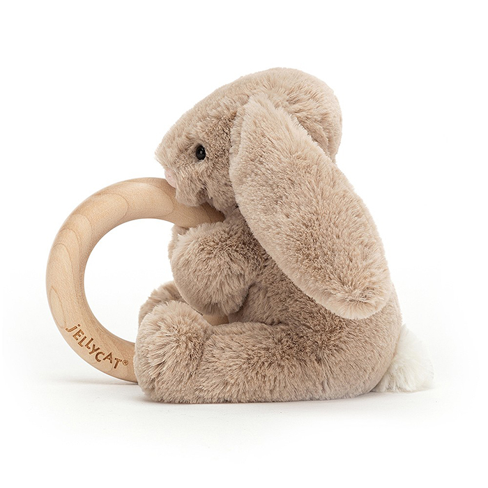 Knuffel Bashful Bunny beige met houten ring (13cm) Jellycat