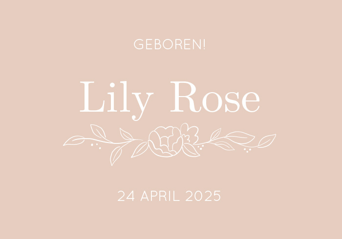 Geboortekaart lily rose liggend enkel