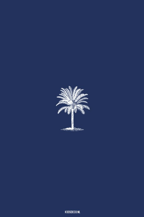 Geboortekaart palmboom donkerblauw staand dubbel